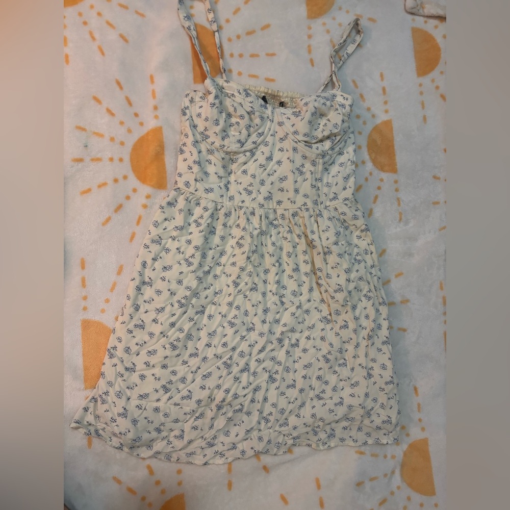 Floral White and Blue Dress